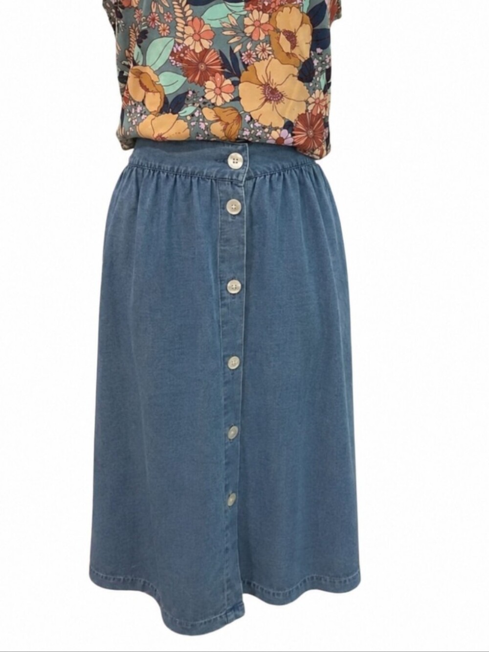 LOFT Linen Blend Lightweight Midi Skirt Size L Elastic Waist Casual Coastal